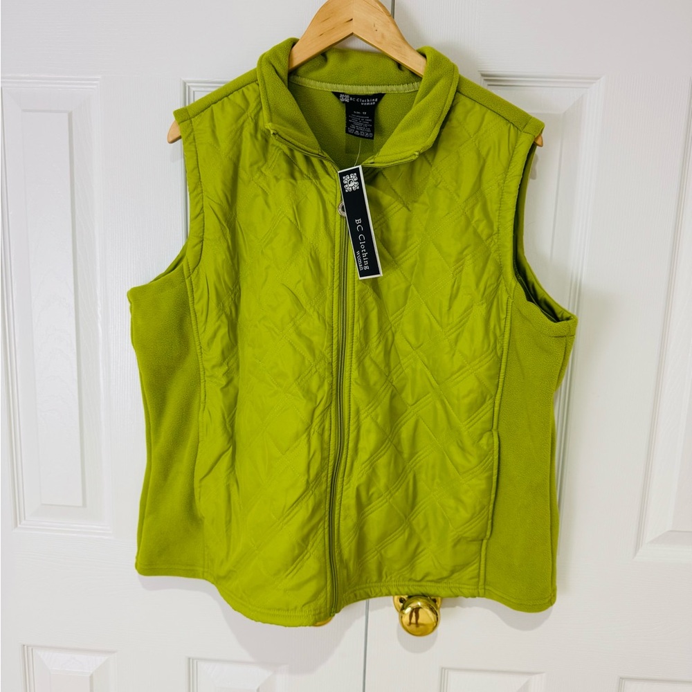NWT 1X BC CLOTHING Women's Green Quilted Vest Fleece new cozy